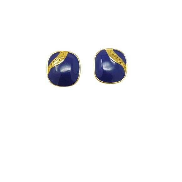 Vintage Blue and Gold Berebl Clip on Earrings - Picture 4 of 5